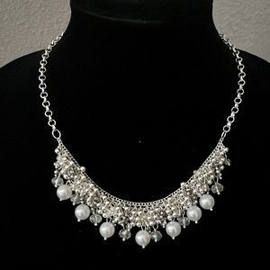 KR gorgeous beaded/chains, necklace, silver tone